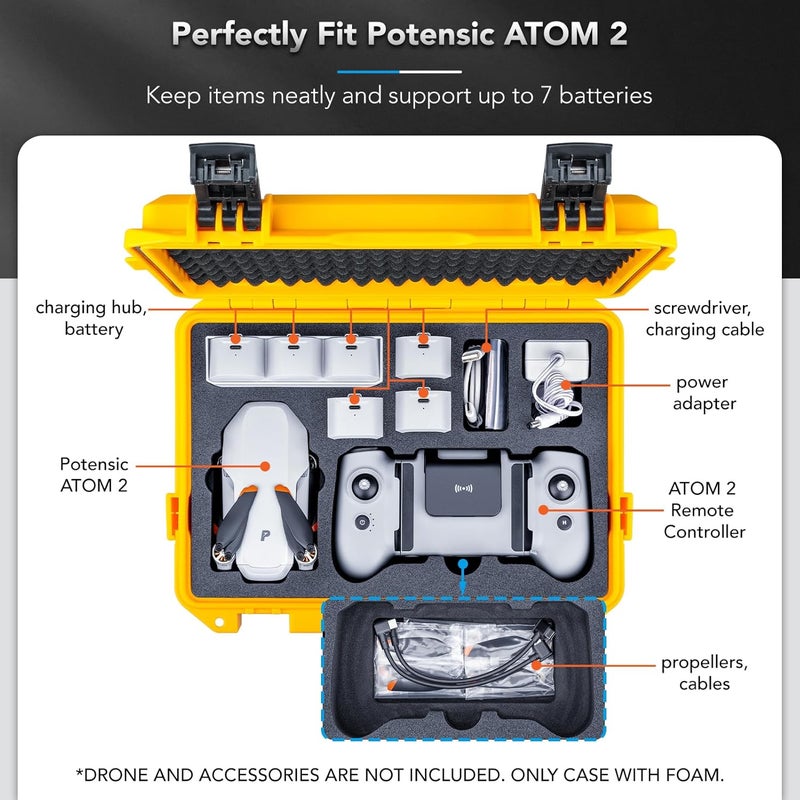Lykus Titan AM100 Waterproof Hard Case for Potensic Atom 2/Atom 3-Axis/Atom SE/Atom LT Fly More Combo, Support up to 7 Batteries [CASE ONLY] - Image 2